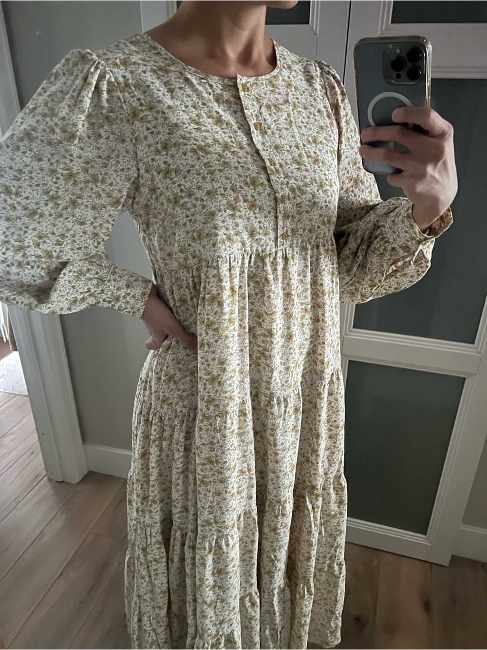 In Loom Cream Floral Tiered Maxi Dress with Puff Sleeves